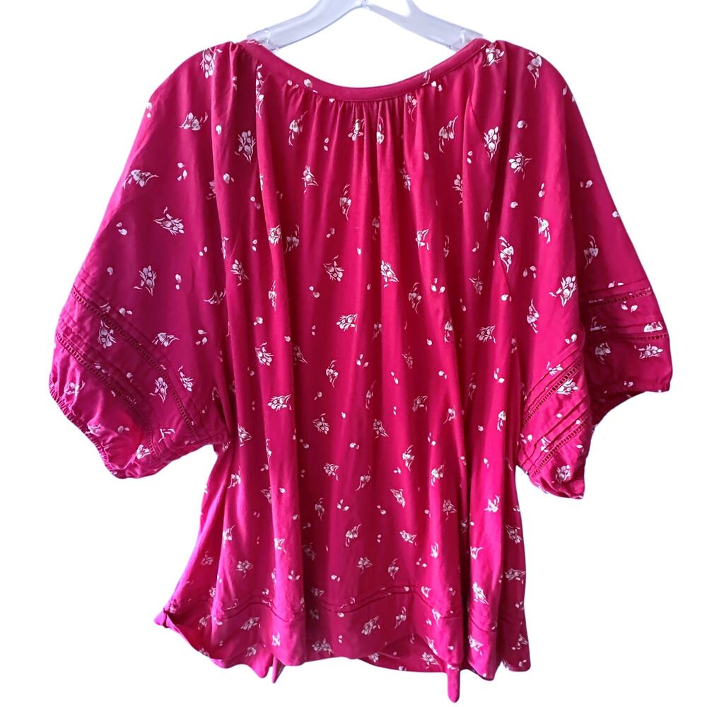 Lane Bryant Puff Sleeve Top Womens Size 26/28 Pink Floral Boho Blouse - Picture 4 of 9
